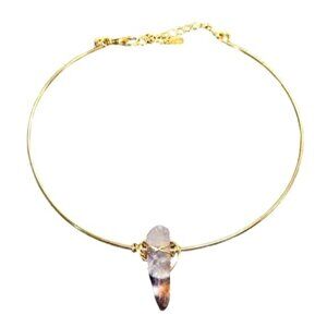 Fabulous Desinger Estate Gold Wire Necklace Amethyst Crystal Pendant Adjustable